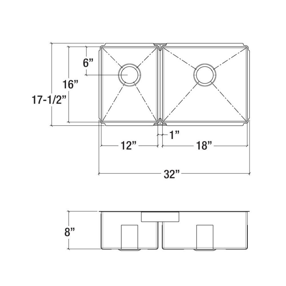 Julien 003936 J7 Sink Undermount Double L12X16X8 R18X16X8 2