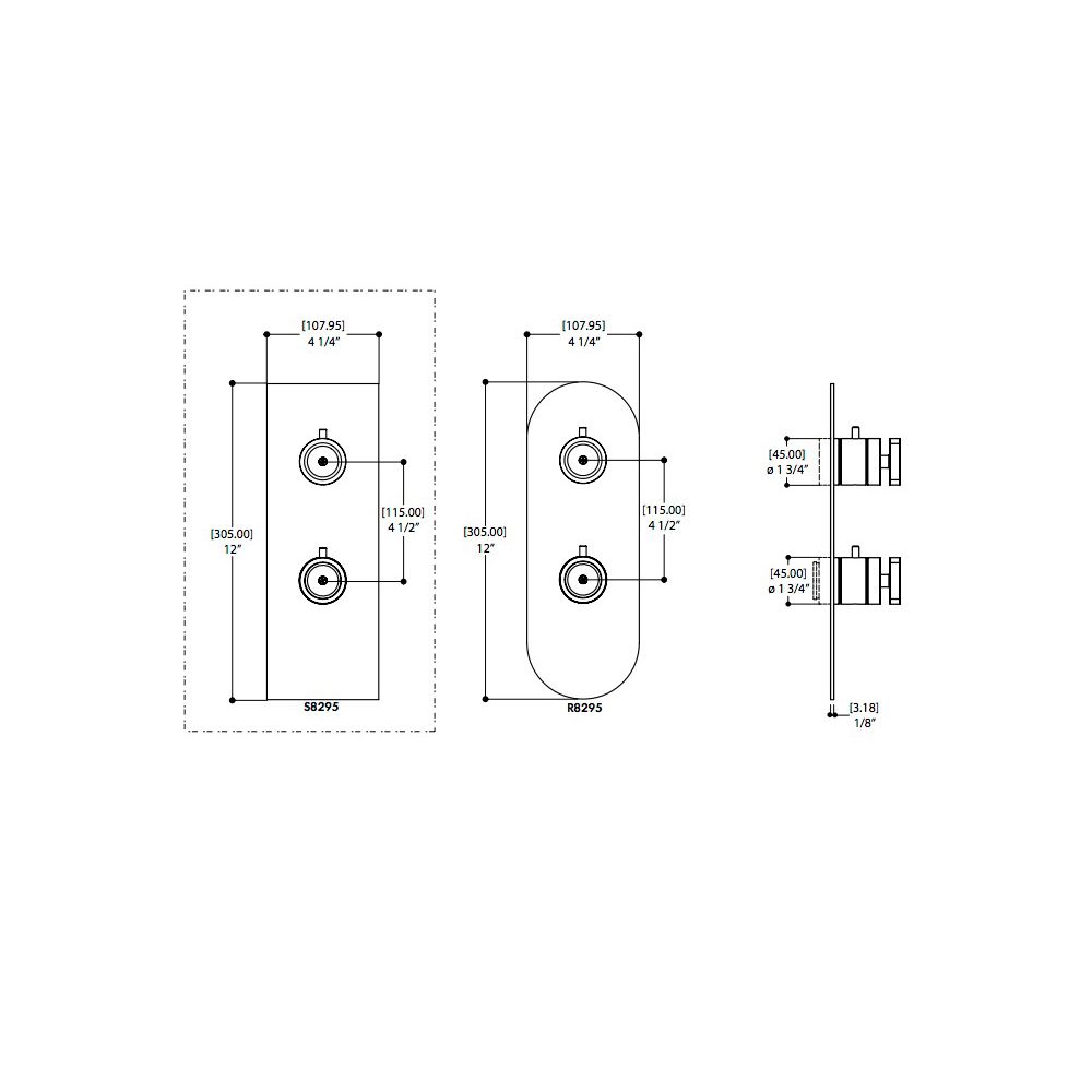 Aquabrass R8395 Trim Set For 12123 1/2 Thermostatic Valve 3 Way Shared Functions Brushed Nickel 2