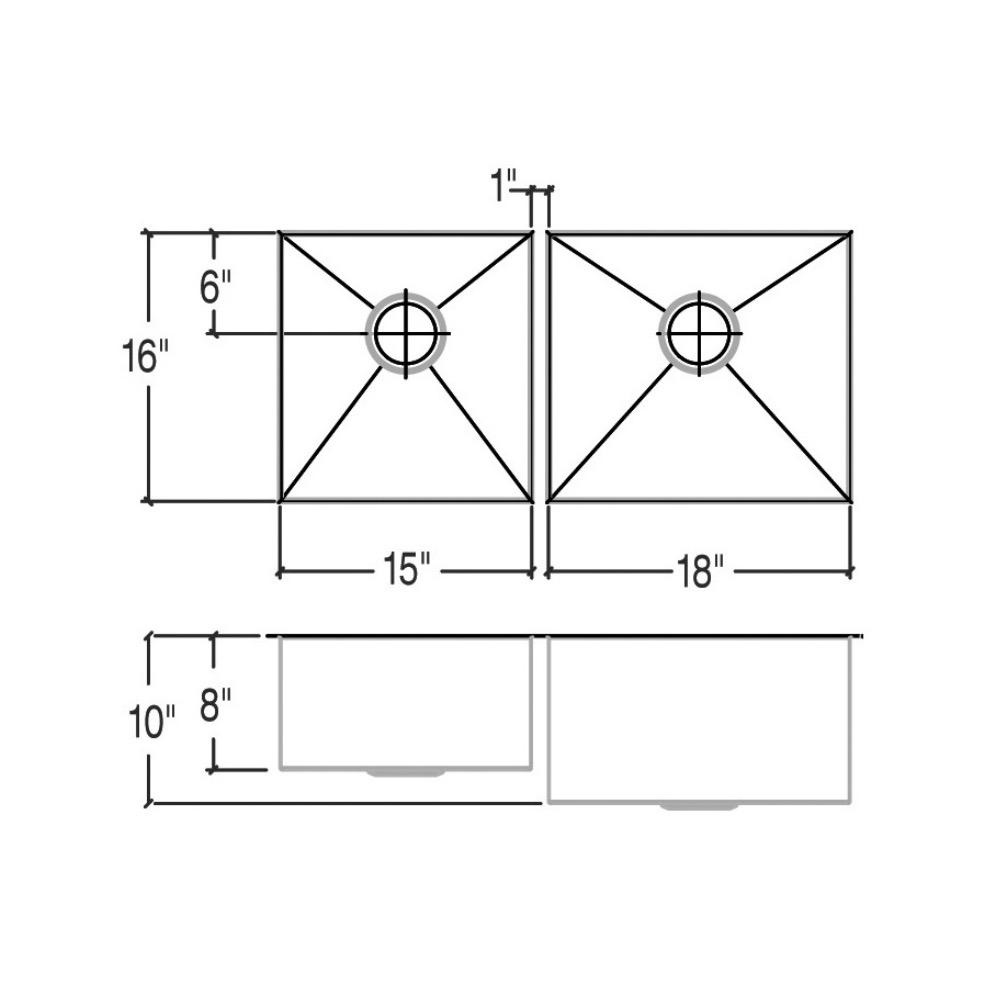 Julien 003986 J7 Sink Undermount Double L15X16X8 R18X16X10 2