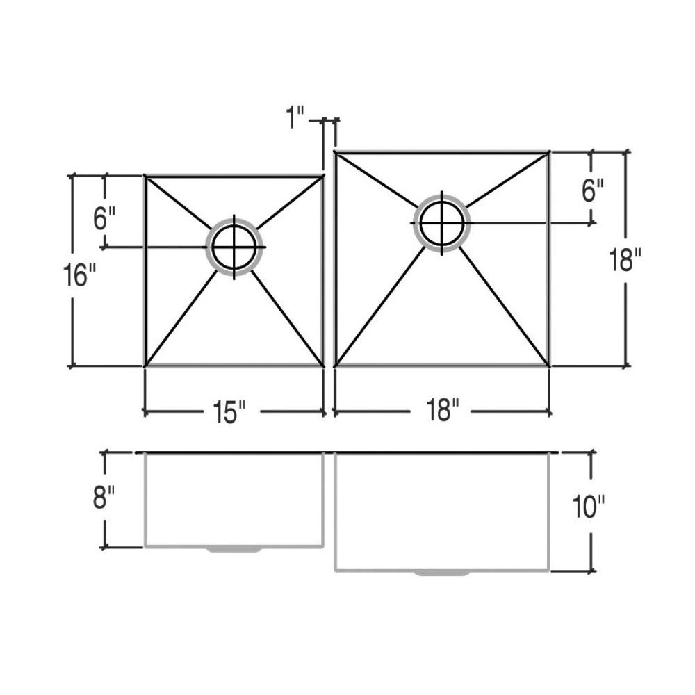 Julien 003957 J7 Sink Undermount Double L15X16X8 R18X18X10 2