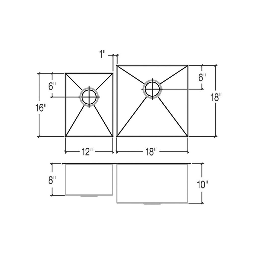 Julien 003953 J7 Sink Undermount Double L12X16X8 R18X18X10 2