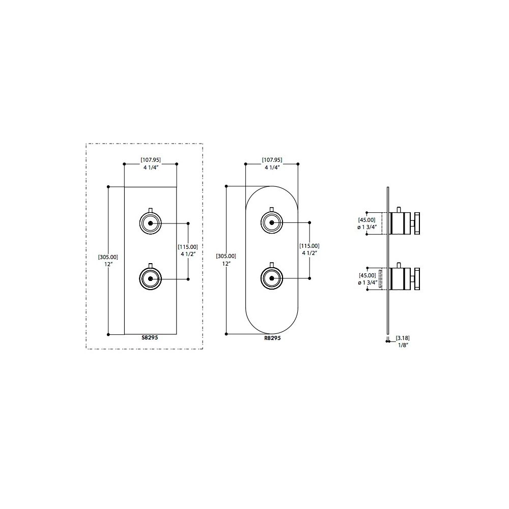 Aquabrass R9295 Trim Set For 12123 1/2 Thermostatic Valve 2 Way 1 Function At A Time Polished Chrome 2