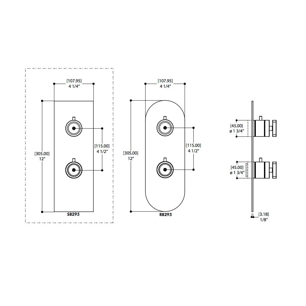 Aquabrass R9395 Trim Set For 12123 1/2 Thermostatic Valve 3 Way 1 Function At A Time Polished Chrome 2