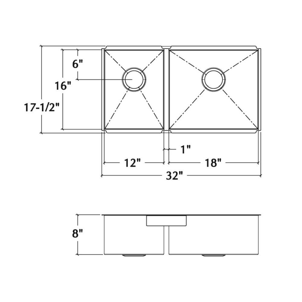 Julien 003678 Urbanedge Sink Undermount Double L12X16X8 R18X16X8 2