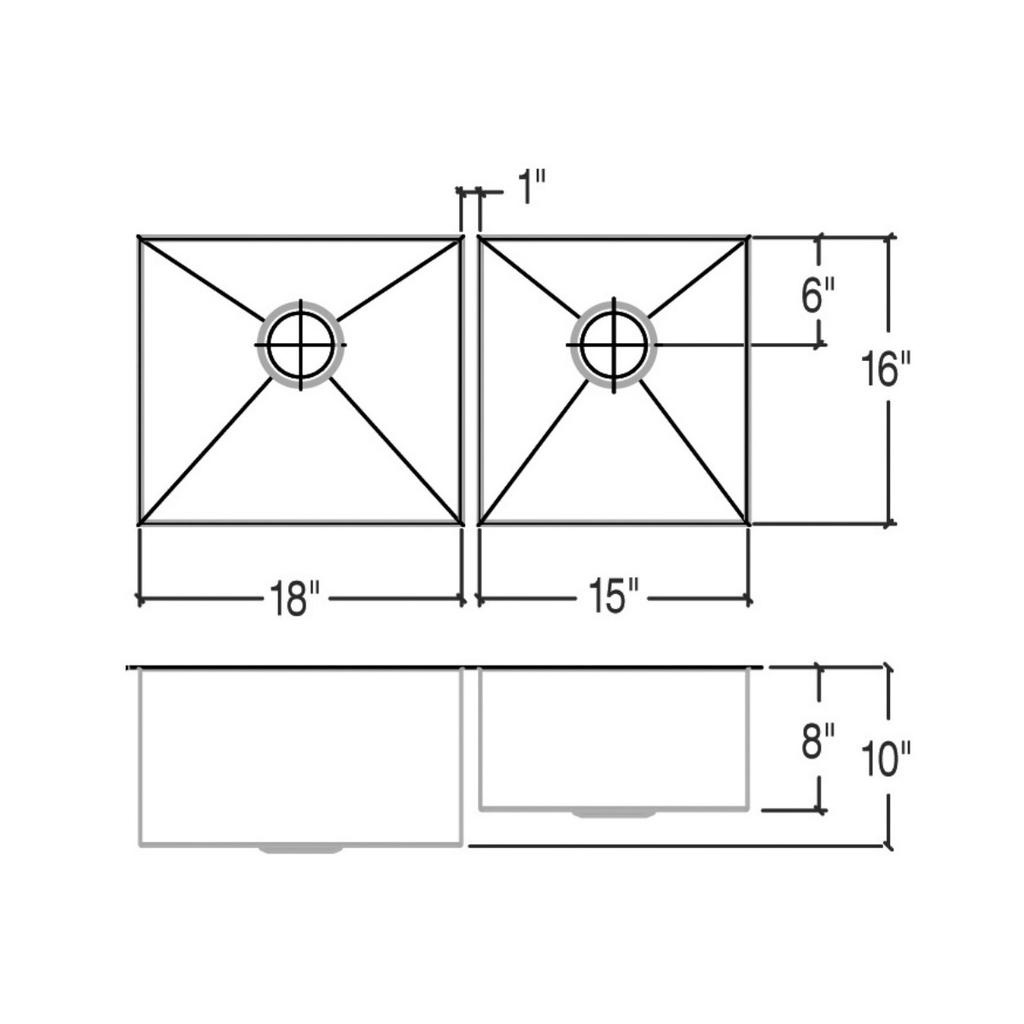 Julien 003657 Urbanedge Sink Undermount Double L18X16X10 R15X16X8 2