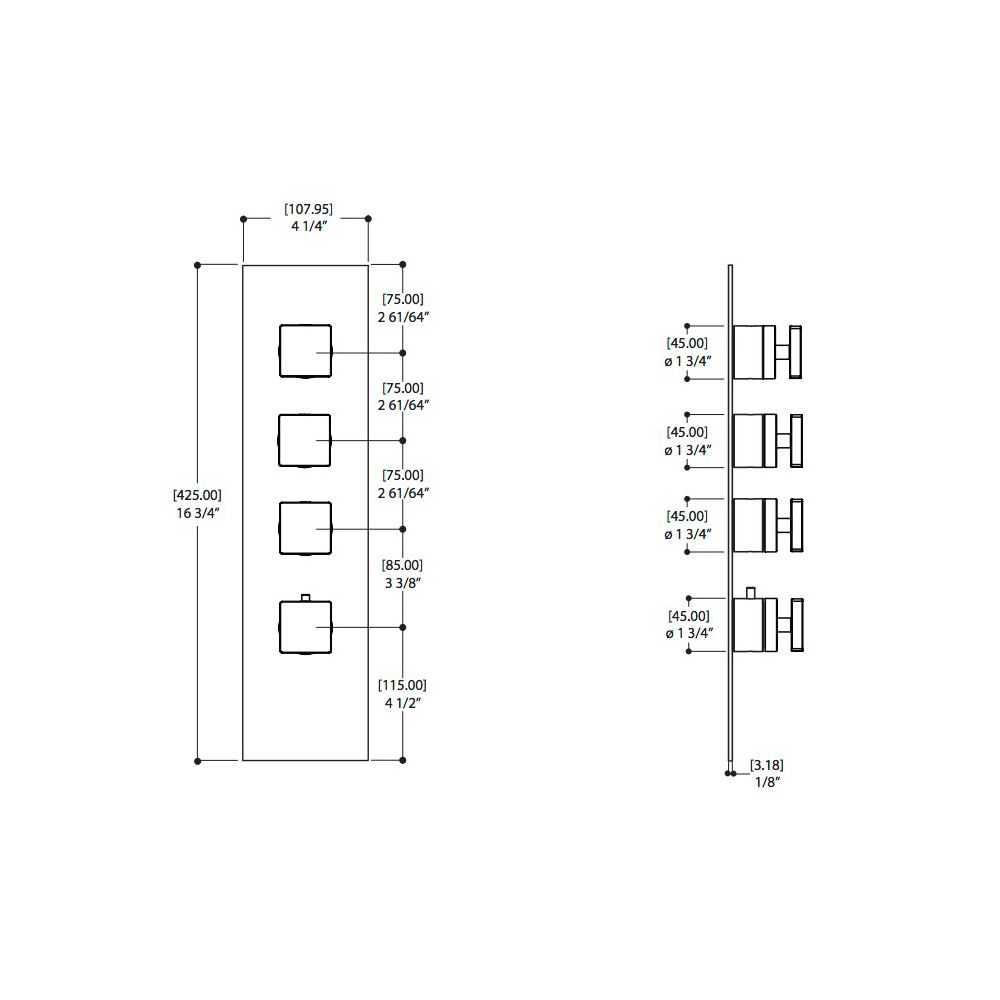 Aquabrass S3395 Square Trim Set For 1/2 12003 And 3003 3/4 Thermostatic Valves Brushed Nickel 2