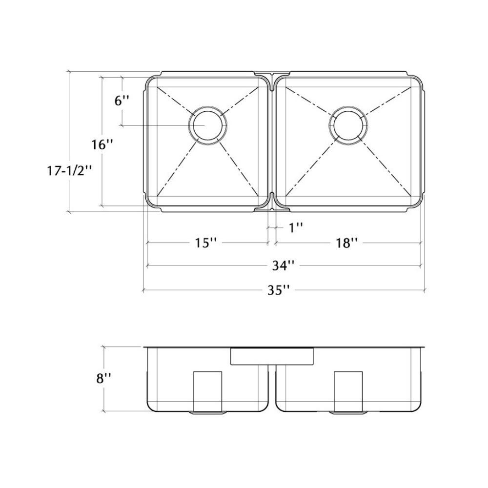 Julien 003282 Classic Sink Undermount Double L15X16X8 R18X16X8 2