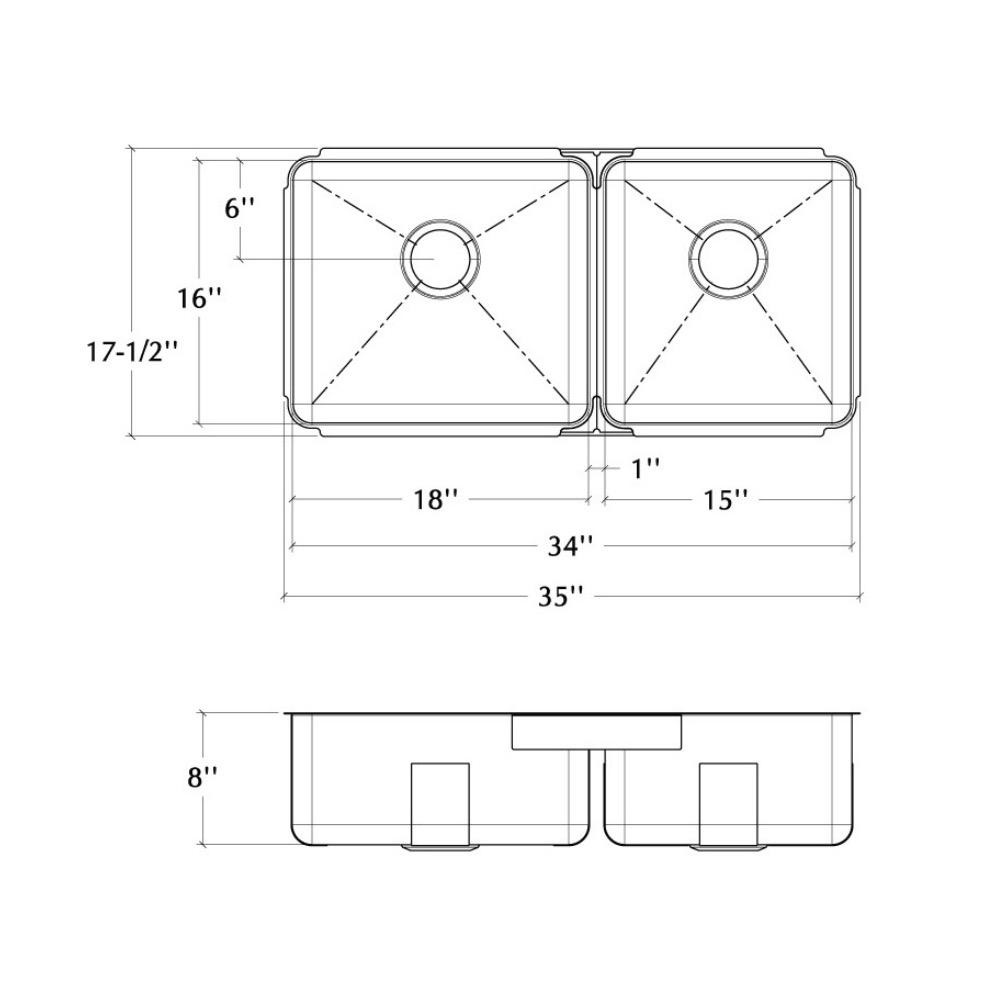 Julien 003281 Classic Sink Undermount Double L18X16X8 R15X16X8 2