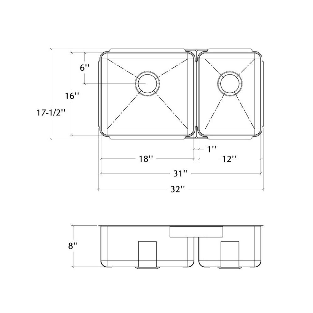 Julien 003277 Classic Sink Undermount Double L18X16X8 R12X16X8 2