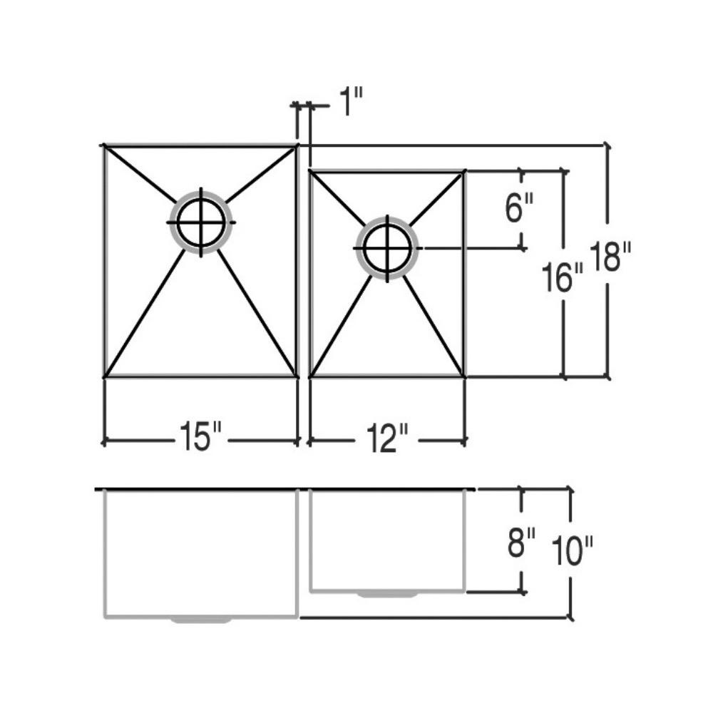 Julien 003252 Classic Sink Undermount Double L15X18X10 R12X16X8 2