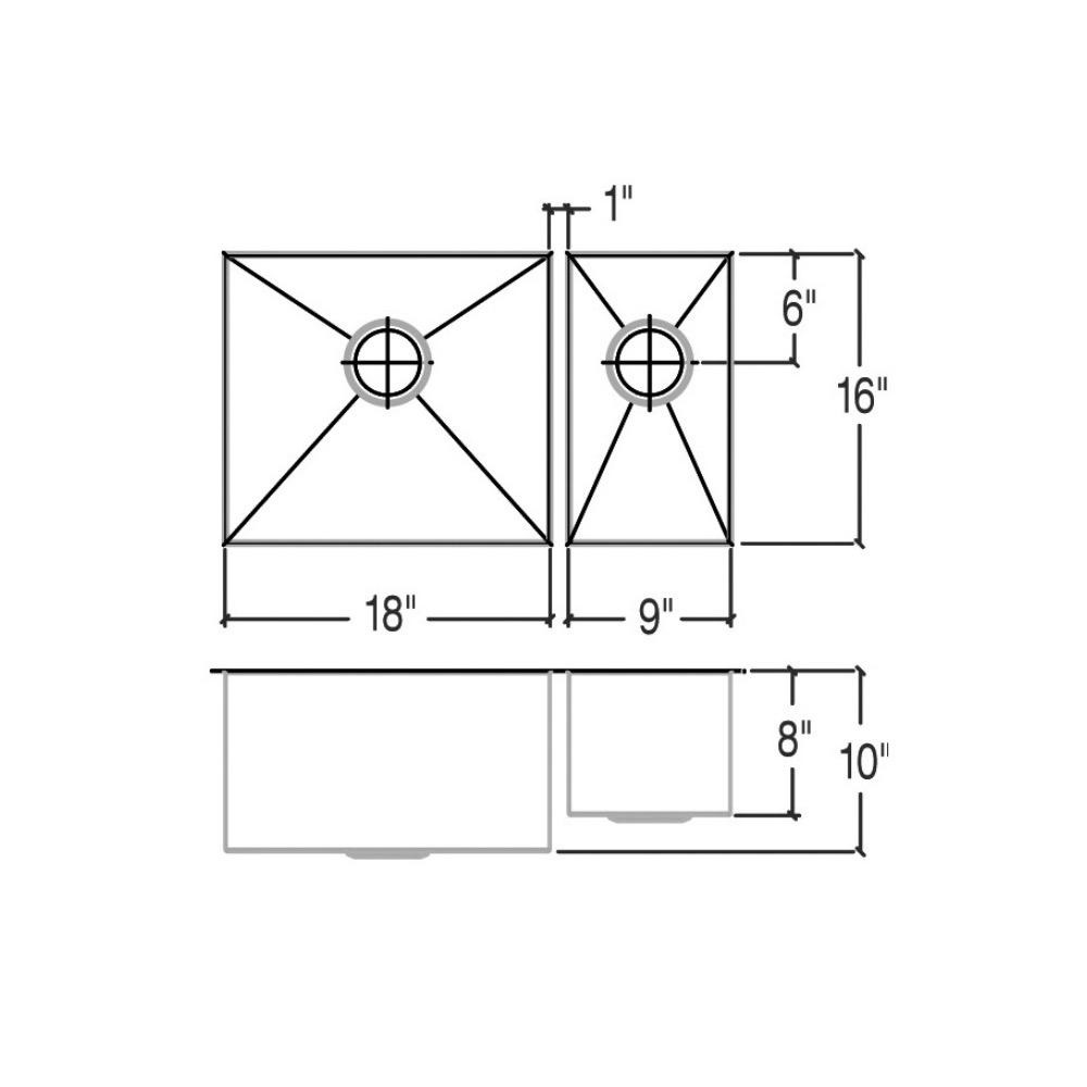 Julien 003989 J7 Sink Undermount Double L18X16X10 R9X16X8 2