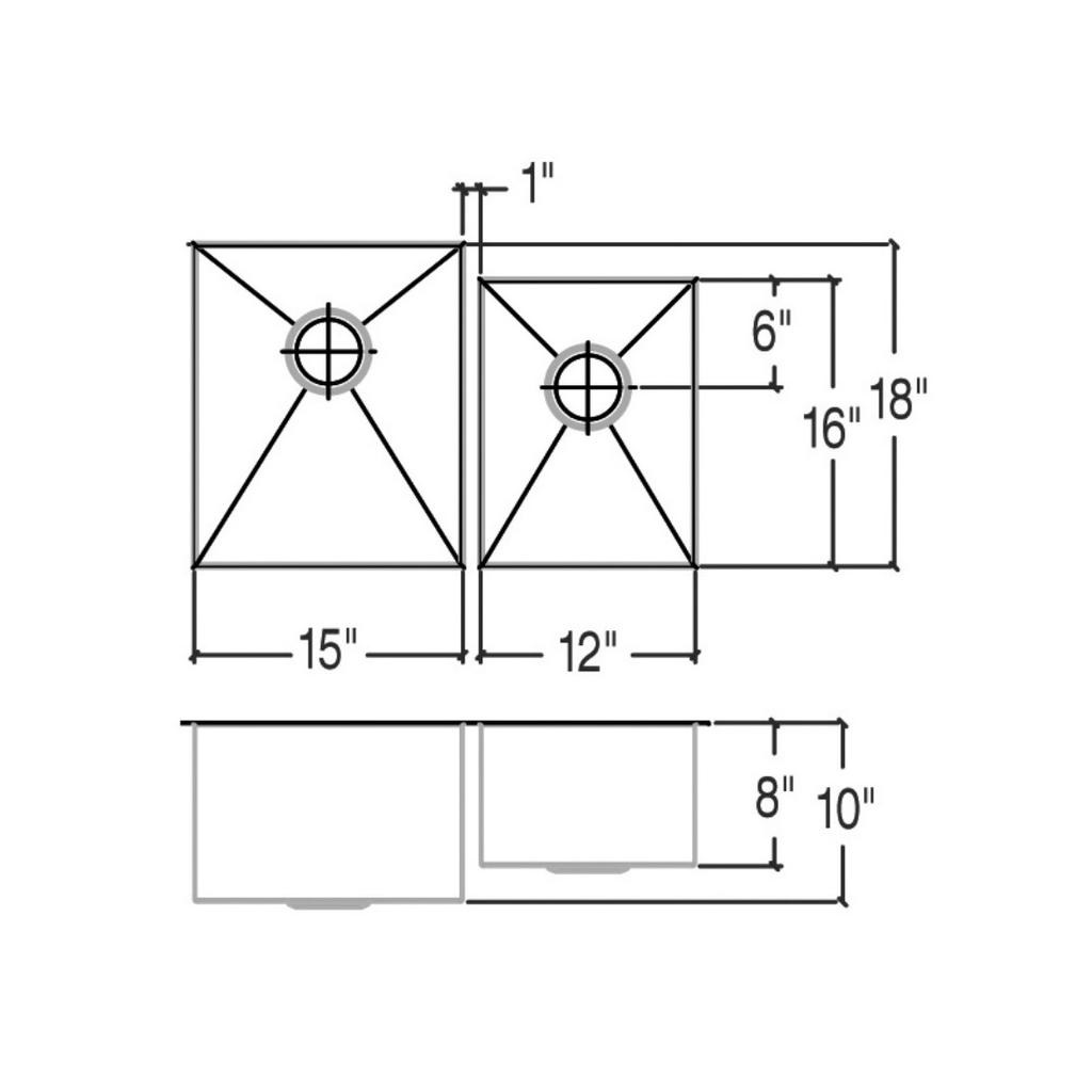 Julien 003988 J7 Sink Undermount Double L15X16X10 R12X16X8 2