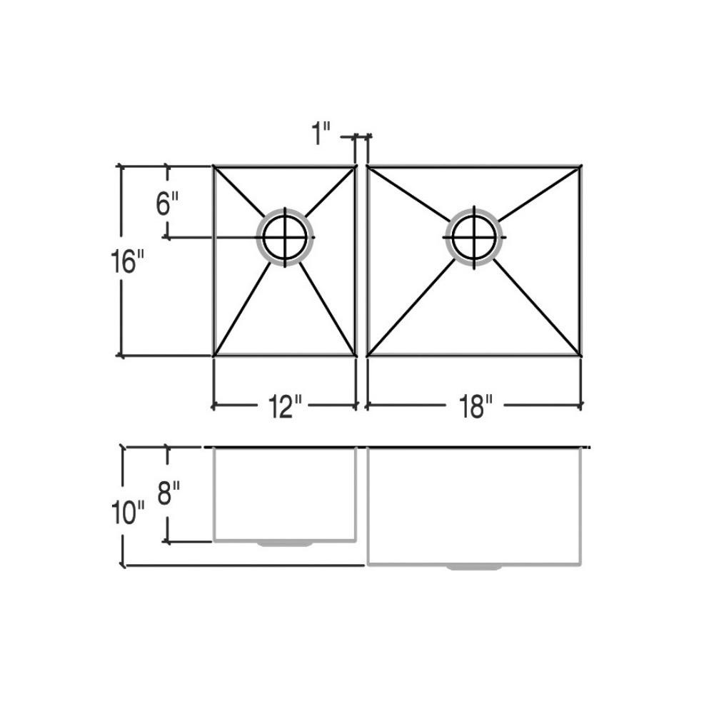 Julien 003983 J7 Sink Undermount Double L12X16X8 R18X16X10 2