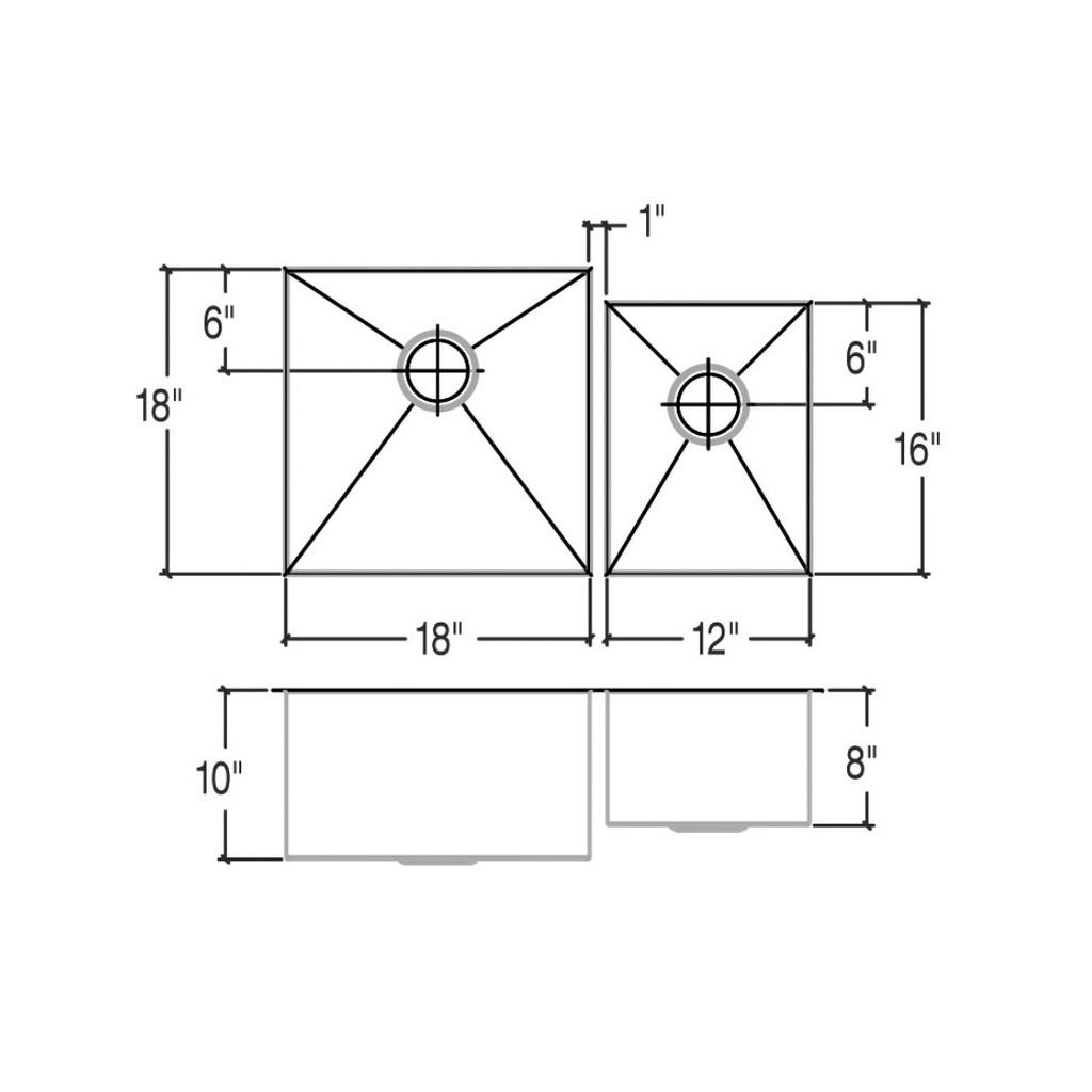 Julien 003952 J7 Sink Undermount Double L18X18X10 R12X16X8 2