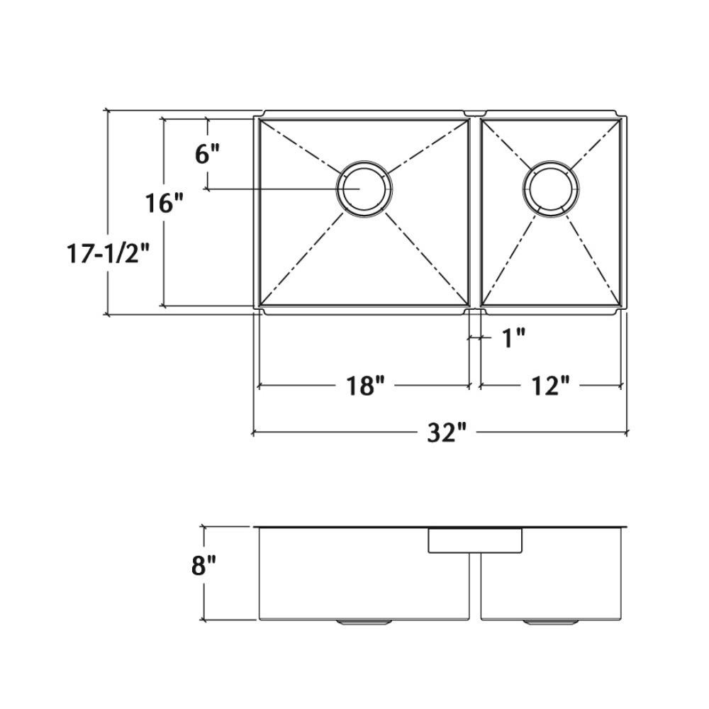 Julien 003677 Urbanedge Sink Undermount Double L18X16X8 R12X16X8 2