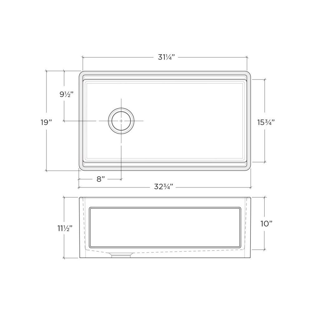 Julien 093319 Fira Sink With Ledge Under Reversible Apron White Single 33X19X11-1/2 2