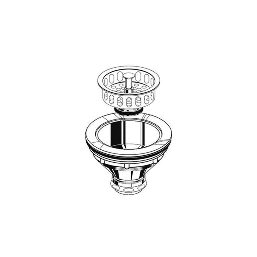 3-1/2 Deep Cup Kitchen Sink Drain Assembly, 304 Stainless Steel  Construction With Fixed Post Basket and Long Extended Shank/CAS Approved  and Oil