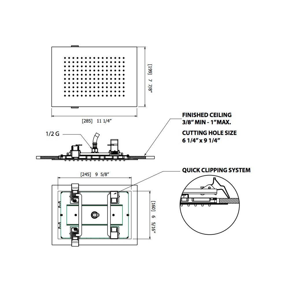 Aquabrass 807 11 1/4 x 7 7/8 Recessed Rainhead Brushed Stainless Steel 2