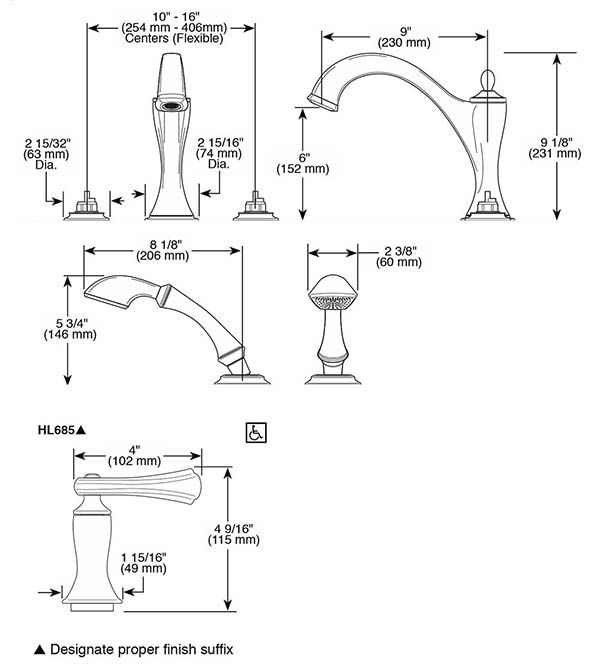 Brizo T67485 Charlotte Roman Tub With Shower Trim Less Handles 2