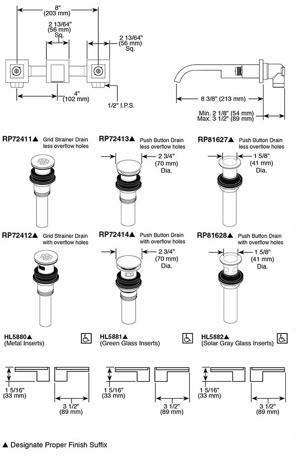 Brizo 65880LF Siderna Wall Mount Lavatory Faucet Less Handles 4