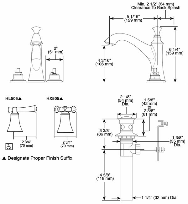 Brizo 65505LF Baliza Two Handle Widespread Lavatory Faucet Less Handles 2