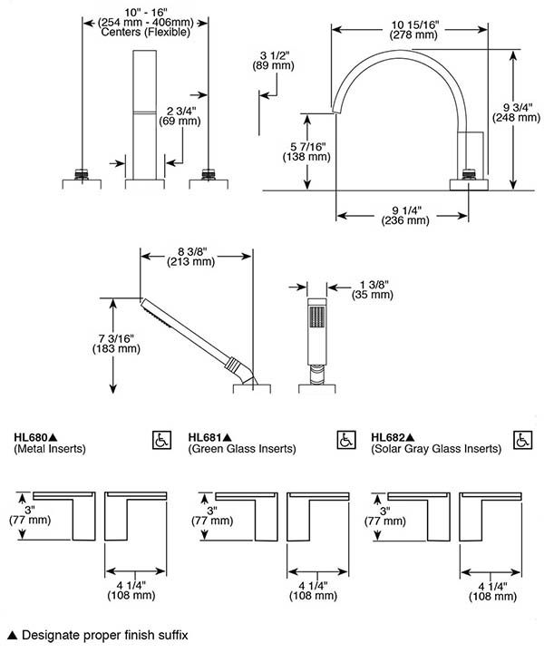 Brizo T67480 Siderna Roman Tub Trim Hand Shower Less Handles 3