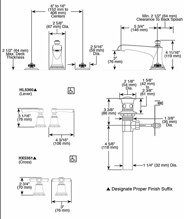 Brizo 65360LF Rook Widespread Lavatory Faucet Less Handles 4