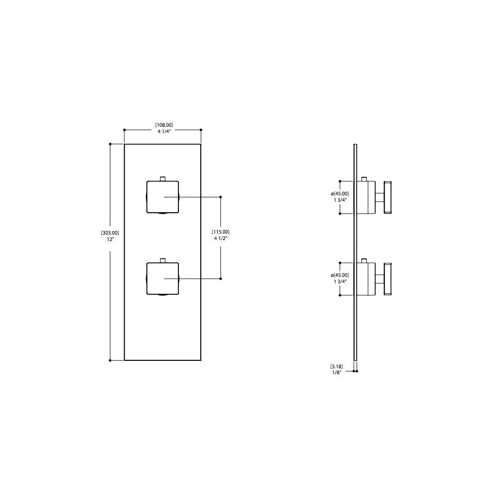 Aquabrass S9295 Square Trim Set For 12123 1/2 Thermostatic Valve 2 Way 1 Function At A Time Polished Chrome 2