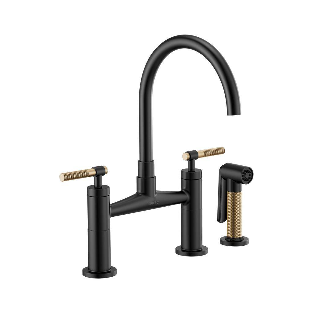 Brizo 62543LF Litze Bridge Faucet Knurled Handle Luxe Gold Matte Black 1