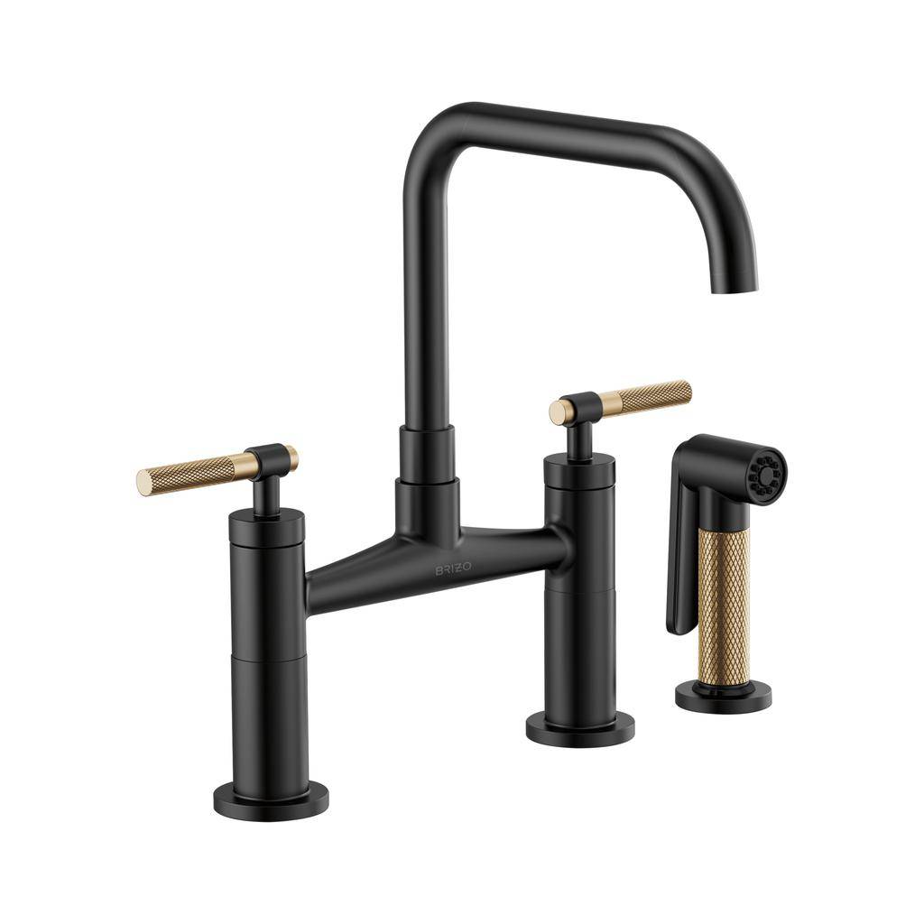 Brizo 62553LF Litze Bridge Faucet Square Spout Knurled Handle Luxe Gold Matte Black 1