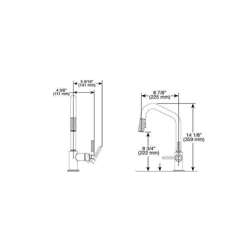 Brizo 63063LF Litze Pull Down Angled Spout Knurled Handle Faucet Polished Nickel 2