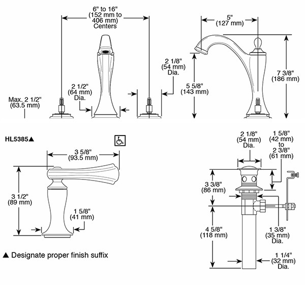 Brizo 65385LF Charlotte Widespread Lavatory Faucet Less Handles Polished Nickel 2