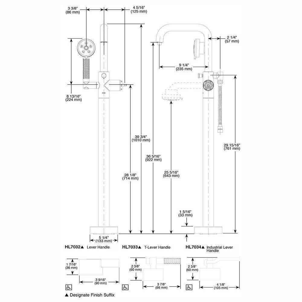 Brizo T70135 Litze Single Handle Freestanding Tub Filler Less Handle Polished Nickel 2