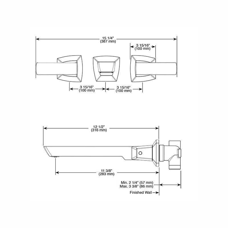 Brizo T70488 Vettis Two Handle Wall Mount Tub Filler Matte Black 2