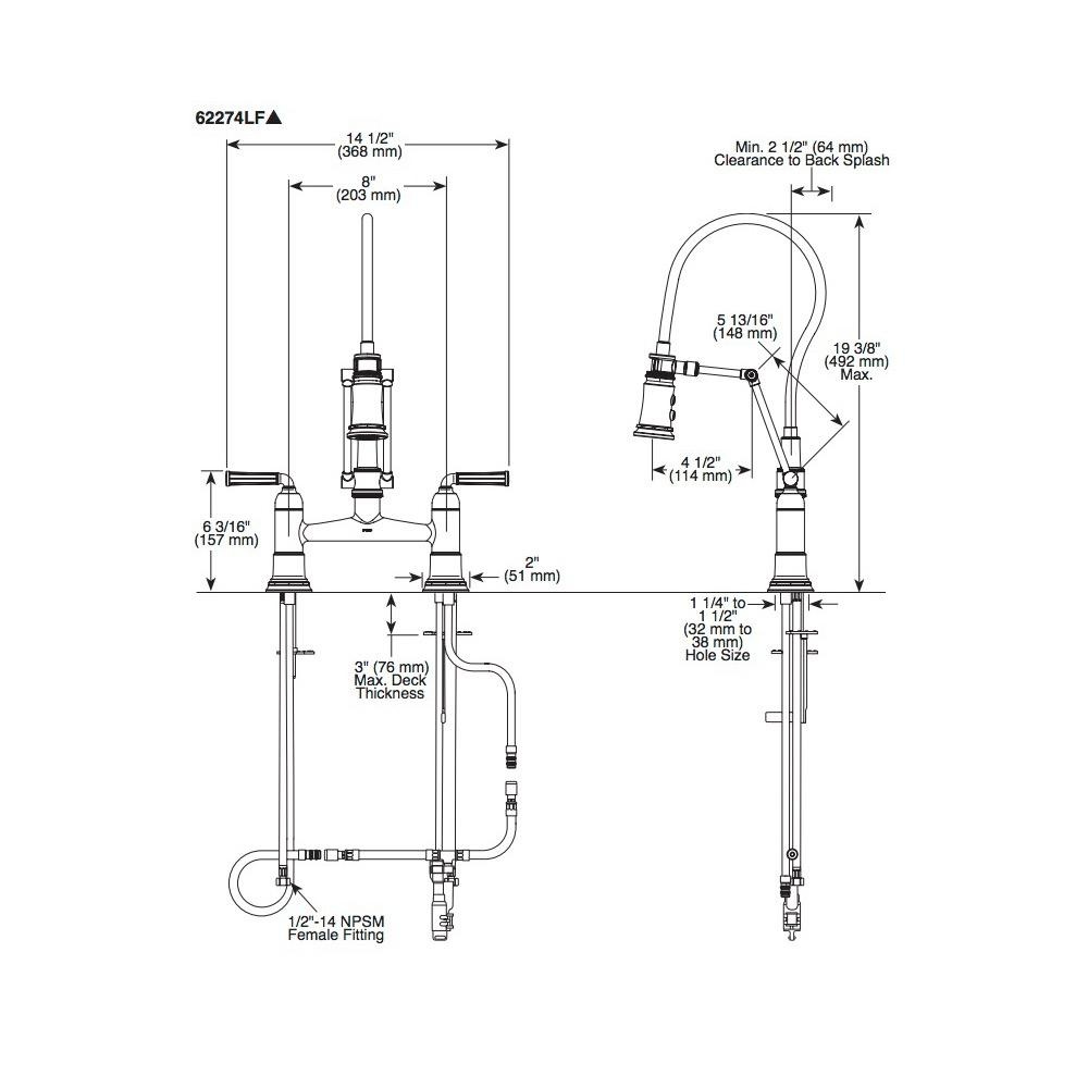 Brizo 62174LF Rook Articulating Bridge Faucet With Finished Hose Chrome 2