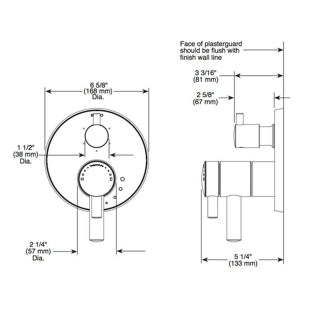 Brizo T75575 Odin Tempassure Thermostatic Valve 3 Function Diverter Chrome 2