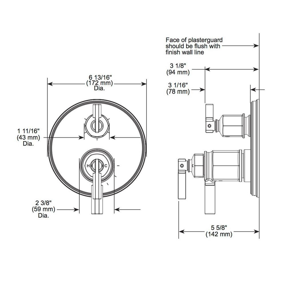 Brizo T75676 Invari Tempassure Thermostatic Valve 6 Function Diverter Luxe Gold 2