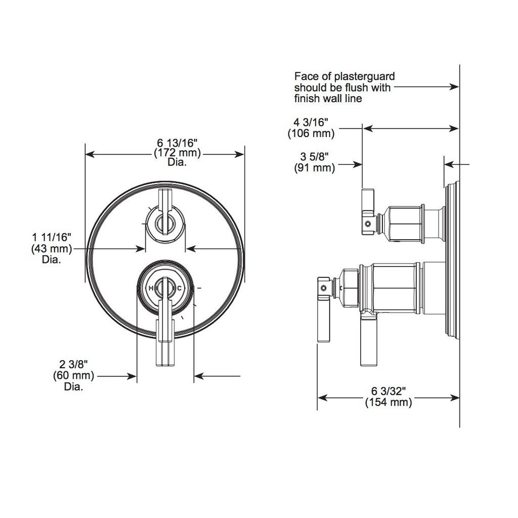 Brizo T75576 Invari Tempassure Thermostatic Valve 3 Function Diverter Luxe Steel 2