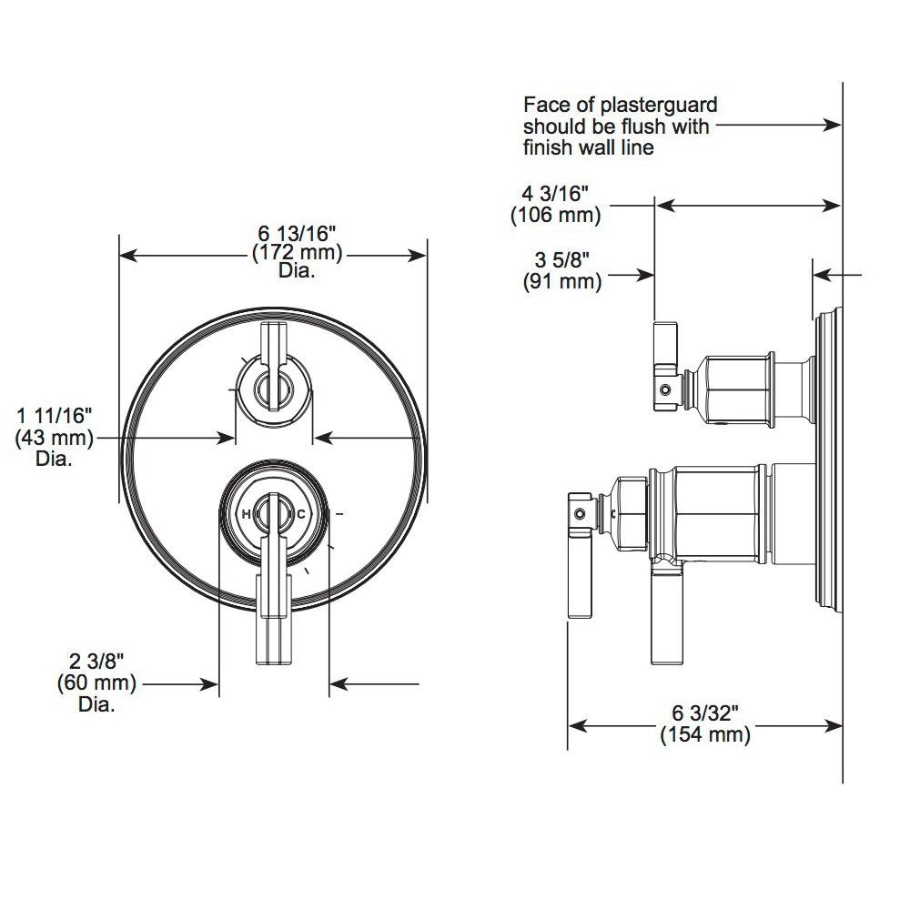 Brizo T75576 Invari Tempassure Thermostatic Valve 3 Function Diverter Trim Chrome 2