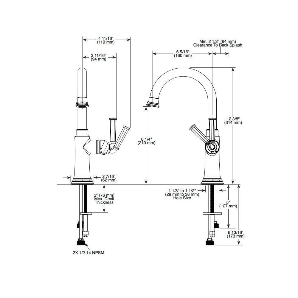 Brizo 61074LF Rook Single Handle Bar Faucet Polished Gold 2