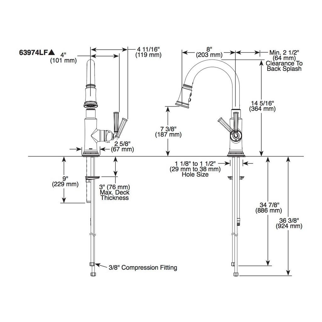 Brizo 63974LF Rook Single Handle Pull Down Prep Kitchen Faucet Chrome 2