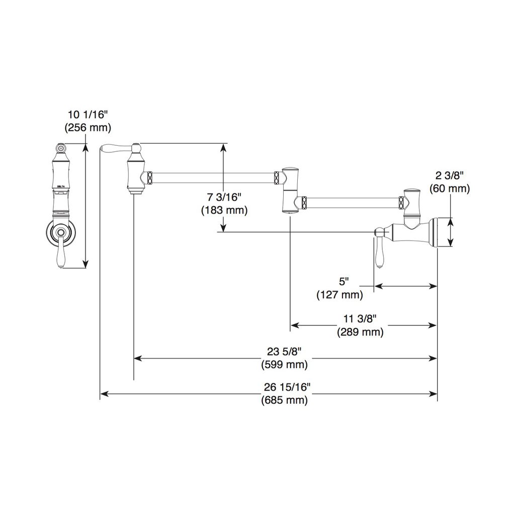 Delta 1177LF Traditional Wall Mount Pot Filler Chrome 2