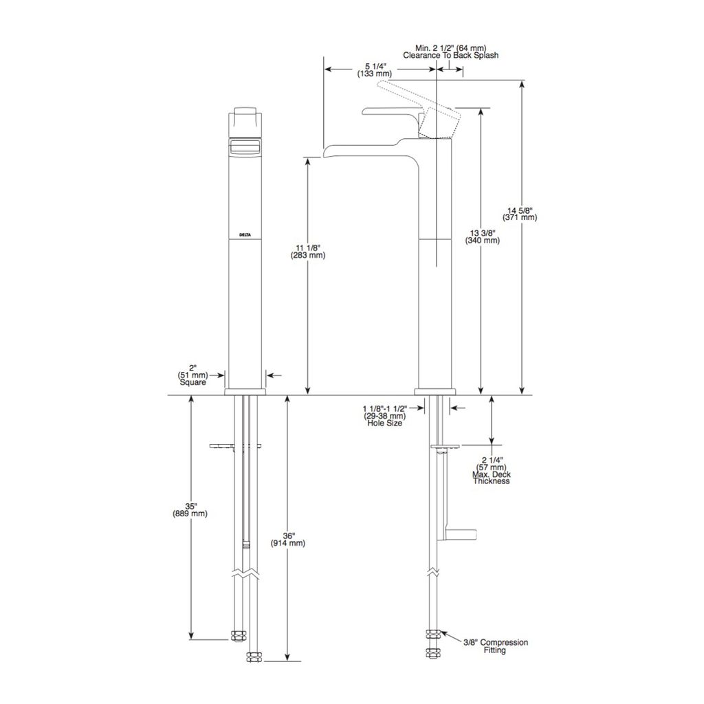 Delta 768LF Ara Single Handle Vessel Channel Lavatory Faucet Brilliance Stainless 2