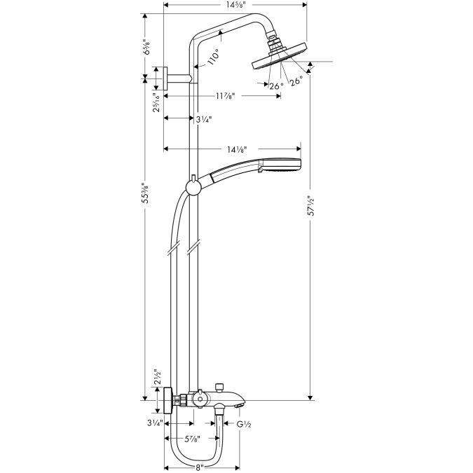 Hansgrohe 27143821 Croma Green Tub Shower Showerpipe Brushed Nickel 2