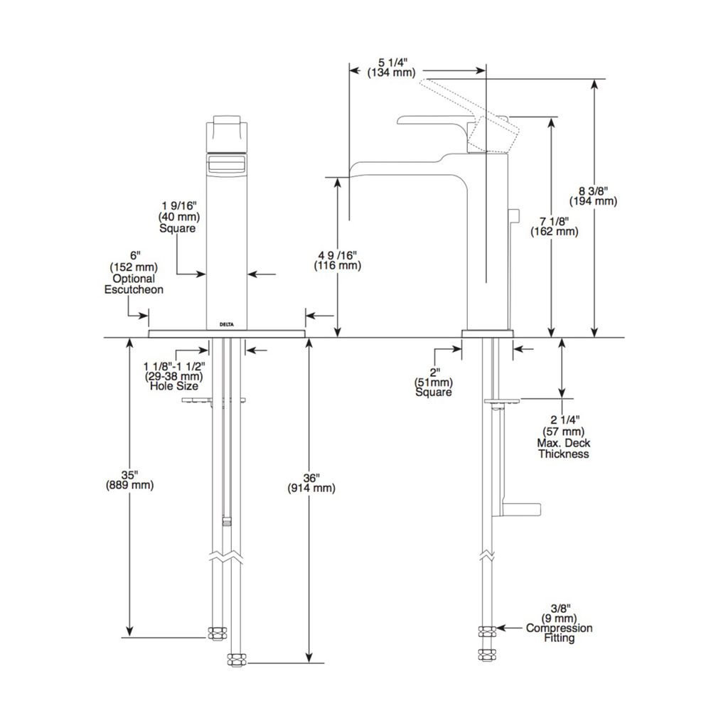 Delta 568LF Ara Single Handle Channel Lavatory Faucet Brilliance Stainless 2