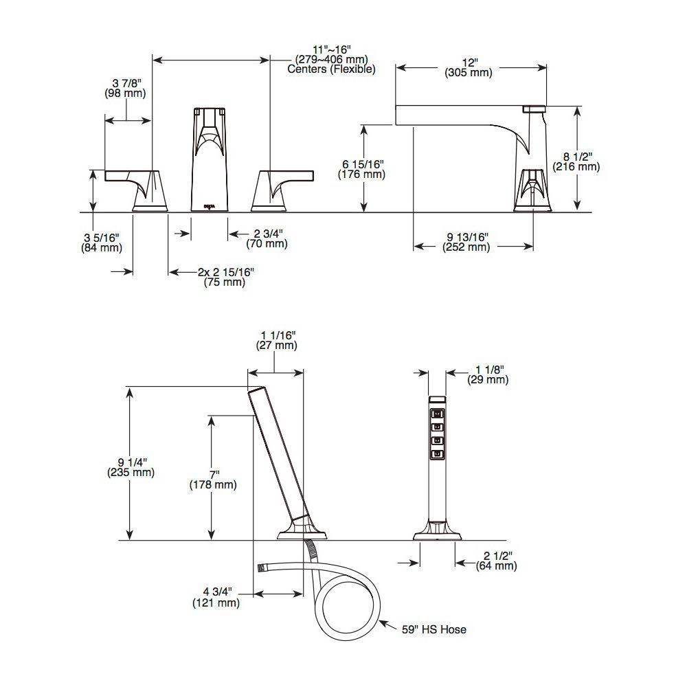 Delta T4774 Zura Roman Tub With Hand Shower Trim Chrome 3