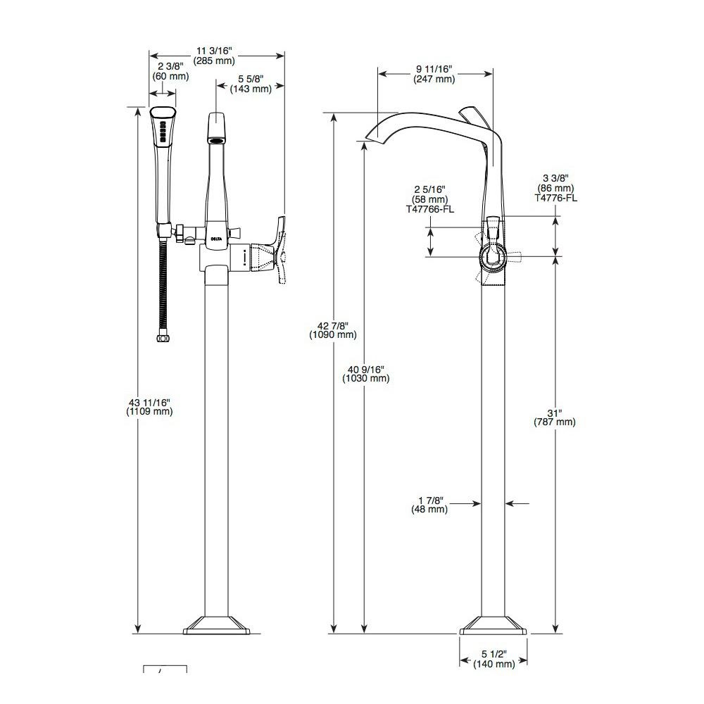 Delta T4776-FL Stryke Freestanding Tub Filler Trim Chrome 2