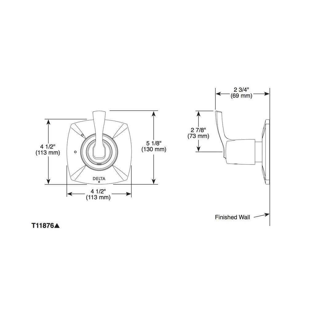 Delta T11876 Stryke Three Function Diverter Trim Matte Black 2