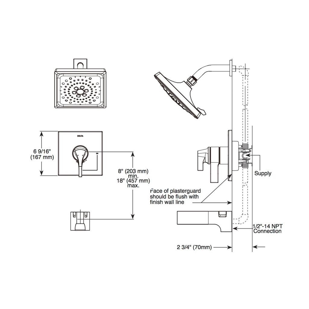 Delta T17474 Zura Monitor 17 Series H2Okinetic Tub &amp; Shower Trim Matte Black 2