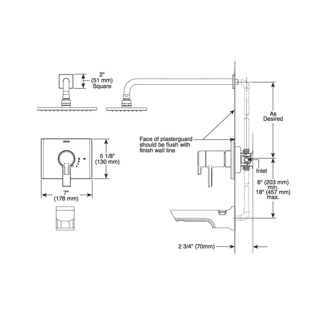 Delta T17T499 Pivotal TempAssure 17T Series H2Okinetic Tub Shower Trim Matte Black 2